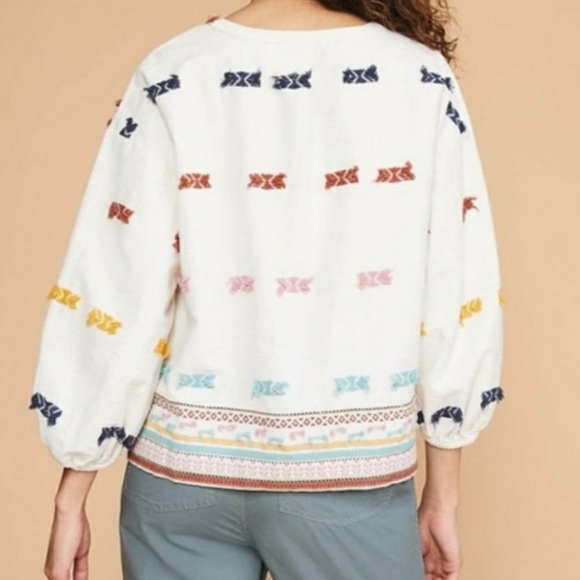 Lou & Grey for Loft Getaway Embroidered Balloon-Sleeve Peasant Top - Picture 2 of 12